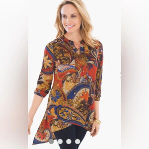 Chico’s Vintage Paisley Peasant Tunic Top Long Line